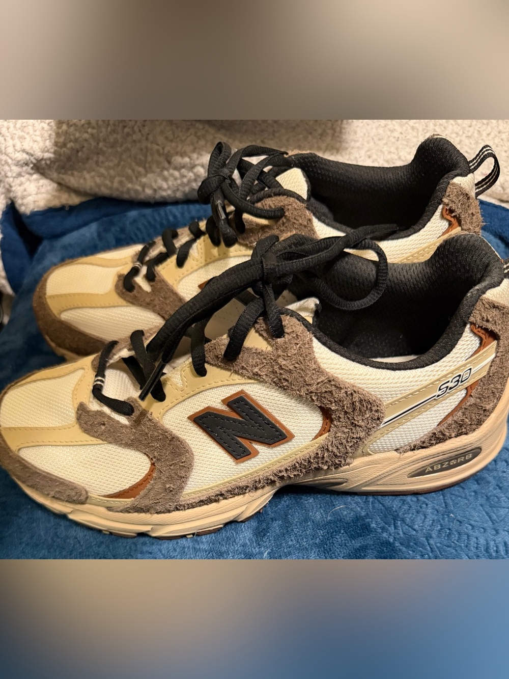 New Balance Cream, Brown & Black Suede-Trim Sneakers